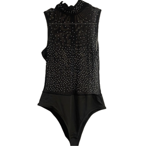 Silver studded sheer black bodysuit S NWOT